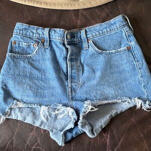 Levi’s 501 High-Waist Distressed Denim Shorts - Blue